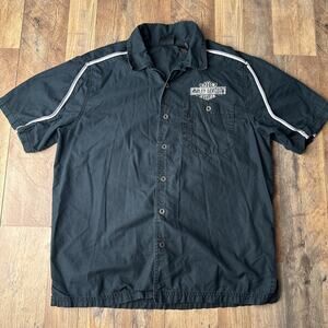 Harley Davidson Denim Shirt Men's‎ Medium Black Motorcycle Short Sleeve 5502